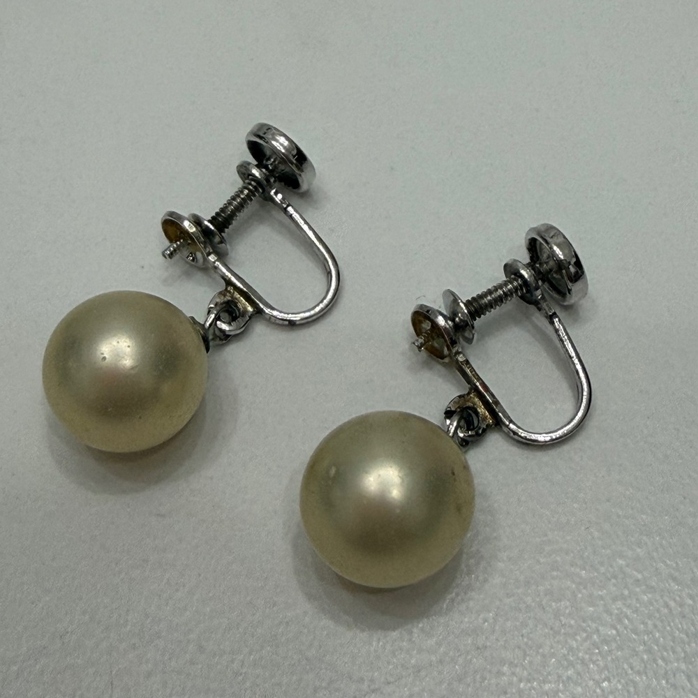 Coro Sterling Silver‎ Faux Pearl Drop Earrings Vintage Screw Back Old Money